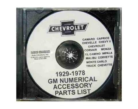 GM Numerical Accessory Parts List CD,1929 Thru 1978