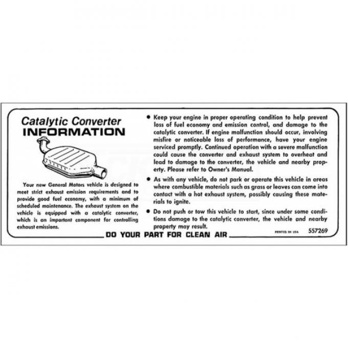 El Camino Catalytic Converter Installation Decal, 1975-1978