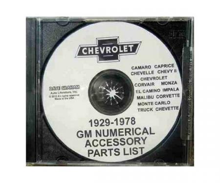 GM Numerical Accessory Parts List CD,1929 Thru 1978