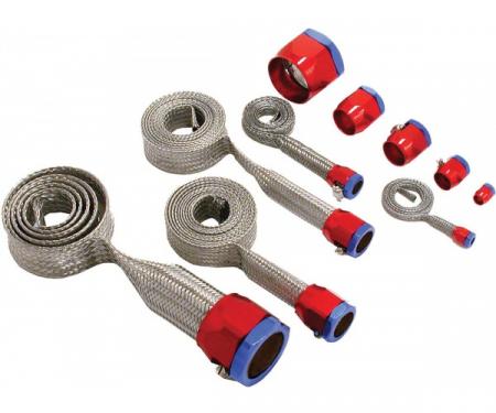 Chevelle Hose Cover Kit, Universal, Stainless Steel, With Red & Blue Clamps