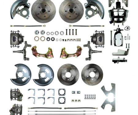 Camaro 4-Wheel Power Disc Brake Conversion Kit With 8" Chrome Booster, 2" Drop, Staggered Rear Shocks, 1967-1969