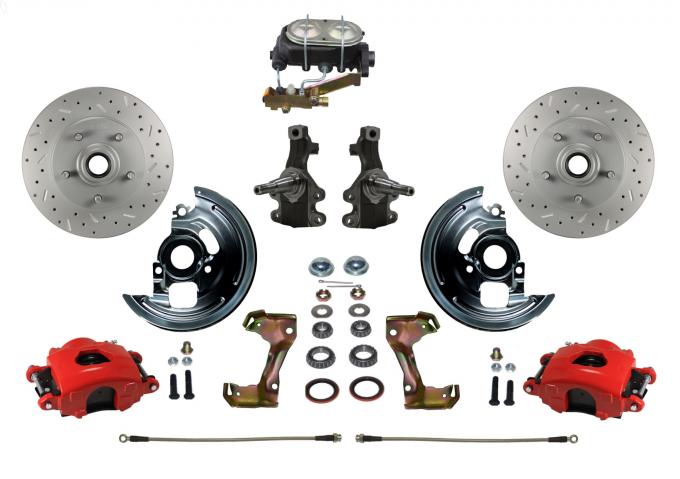 Leed Brakes Manual Kit with 2" Drop Spindles Drilled Rotors and Red Powder Coated Calipers RFC1003-3A1X