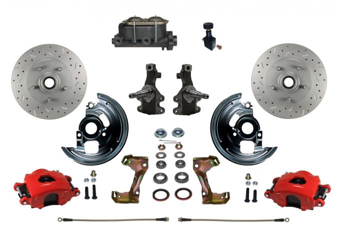 Leed Brakes Manual Kit with 2" Drop Spindles Drilled Rotors and Red Powder Coated Calipers RFC1003-305X