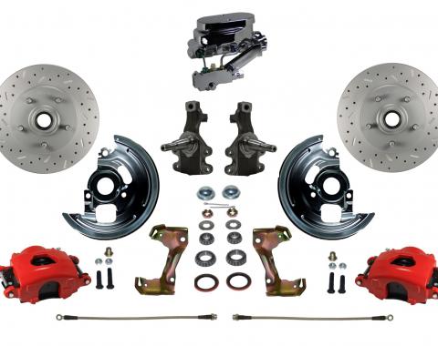 Leed Brakes Manual Kit with 2" Drop Spindles Drilled Rotors and Red Powder Coated Calipers RFC1003-FA3X