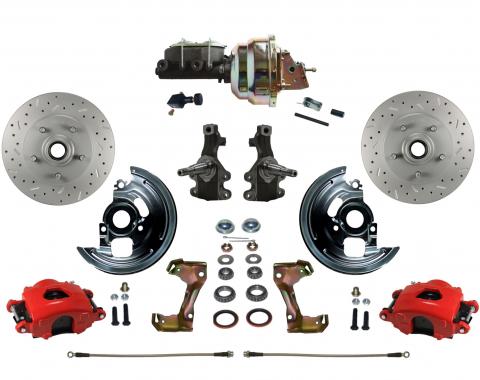 Leed Brakes Power Kit with 2" Drop Spindles Drilled Rotors and Red Powder Coated Calipers RFC1003-M105X