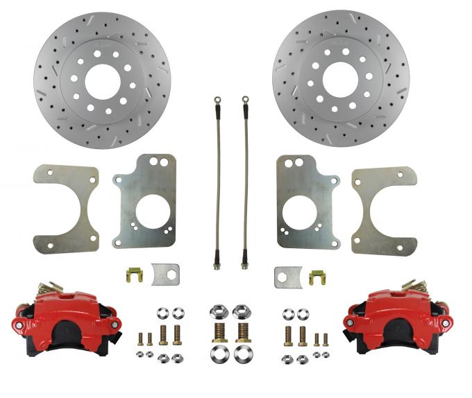 Leed Brakes Rear Disc Brake Kit with Drilled Rotors and Red Powder Coated Calipers RRC1008X