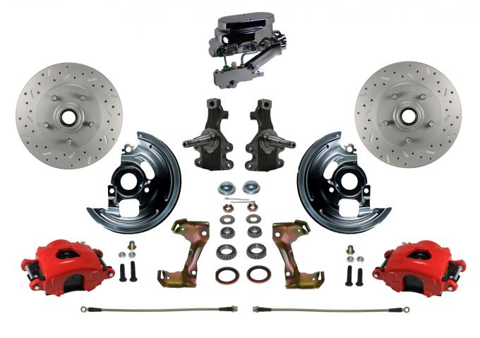 Leed Brakes Manual Kit with 2" Drop Spindles Drilled Rotors and Red Powder Coated Calipers RFC1003-FA3X