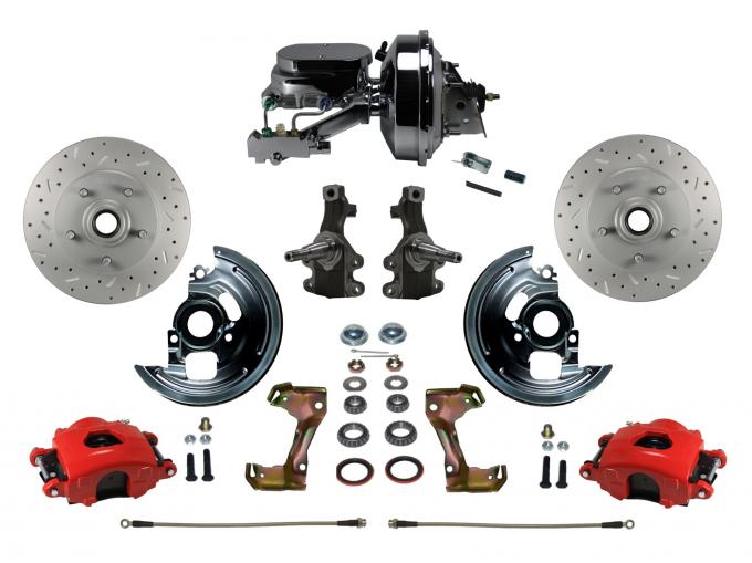 Leed Brakes Power Kit with 2" Drop Spindles Drilled Rotors and Red Powder Coated Calipers RFC1003-F6B4X