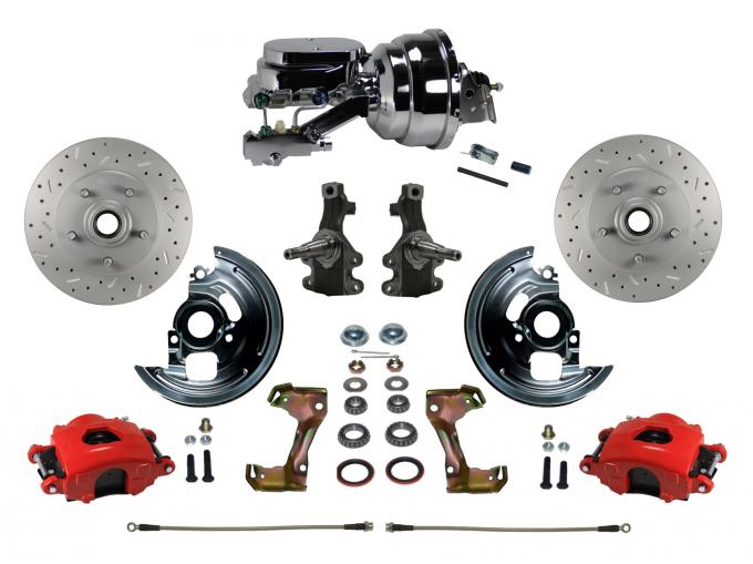 Leed Brakes Power Kit with 2" Drop Spindles Drilled Rotors and Red Powder Coated Calipers RFC1003-N6B4X