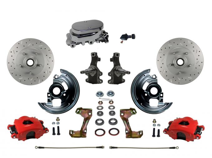 Leed Brakes Manual Kit with 2" Drop Spindles Drilled Rotors and Red Powder Coated Calipers RFC1003-F05X