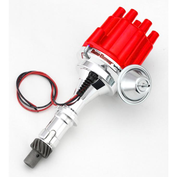 Pertronix Billet Distributor for Pontiac V8 301-455 Engines (Ignitor II) with Vacuum / Mechanical Advance, Red / Female D120701