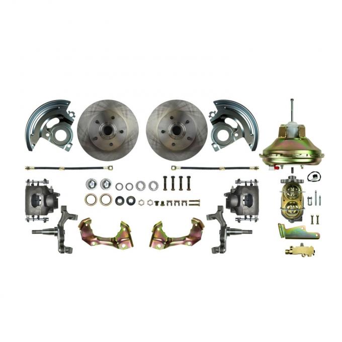 Right Stuff Rear Disc Brake Conversion Kit with Drilled & Slotted Rotors, Natural Finish Calipers, Hoses, E-Brake Cables & more for 67 Camaro and 64-72 GM A-Body with Non-Staggered Shocks. AFXDS01