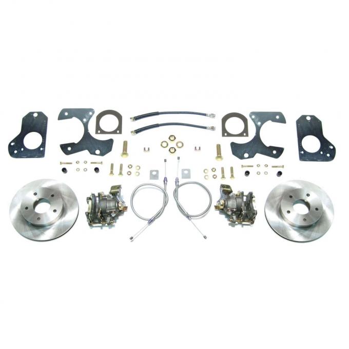 Right Stuff Rear Disc Brake Conversion Kit with Drilled & Slotted Rotors, Natural Finish Calipers, Hoses, E-Brake Cables & more for 78-81 GM A-body, 82-92 F-Body and 78-88 G-body. AFXDS78