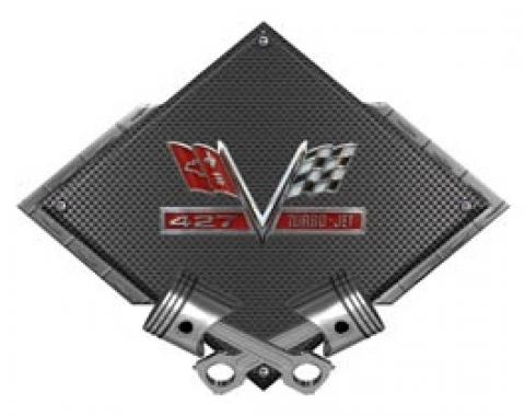 Chevrolet 427 Turbo Jet Metal Sign, Black Carbon Fiber, Crossed Pistons, 25 X 19