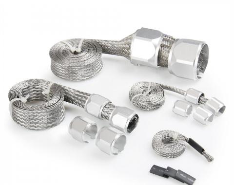 Redline Restomotive® Universal Hose Cover Kit, Stainless Steel Braided, with Silver Clamps