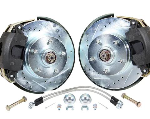 Classic Performance Front Disc Brake Kit w/ Stock Height Spindles for 64-72 Chevy, Buick, Olds, Pontiac A-Body Cars, 11" Vented Rotors, Black Calipers, 5 x 4.75 6474SWBK-SB