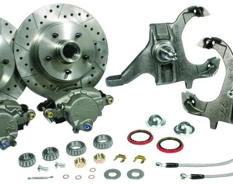 Classic Performance Front Disc Brake Kit with 2" Drop Spindles for 64- 72 GM A Body, 12" Rotor, Wilwood , Drilled/Slotted, Wilwood Black Calipers 6472SWBK-D12-WWBK