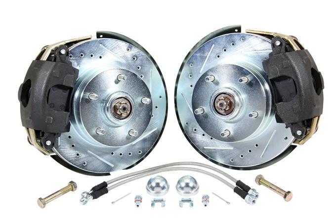 Classic Performance Front Disc Brake Kit w/ Stock Height Spindles for 64-72 Chevy, Buick, Olds, Pontiac A-Body Cars, 11" Vented Rotors, Black Calipers, 5 x 4.75 6474SWBK-SB
