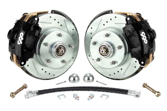 Classic Performance Front Disc Brake Kit w/ Stock Height Spindles for 64-72 Chevy Cars, 11" Drilled/Slotted Rotors, 5 x 4.75 6472SWBK-S-ARGX
