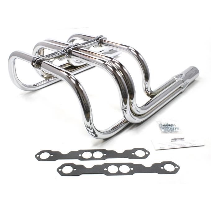 Patriot Exhaust Chevy Small Block Engines, Roadster "Fad T" Exhaust Header with Chrome Finish, Classic Style H8060
