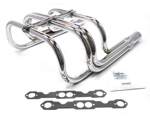 Patriot Exhaust Chevy Small Block Engines, Roadster "Fad T" Exhaust Header with Chrome Finish, Classic Style H8060