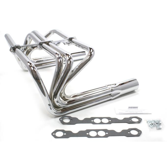 Patriot Exhaust Chevy Small Block Engines, Roadster "Fad T" Exhaust Header with Chrome Finish, Sprint Style H8070
