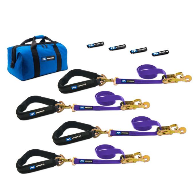 Race Ramps 2 x 8 Pro Pack Premium Tie-Down Strap Kit with 24 Axle Strap, Direct Hook Ends & Chain Extensions - Purple 516619