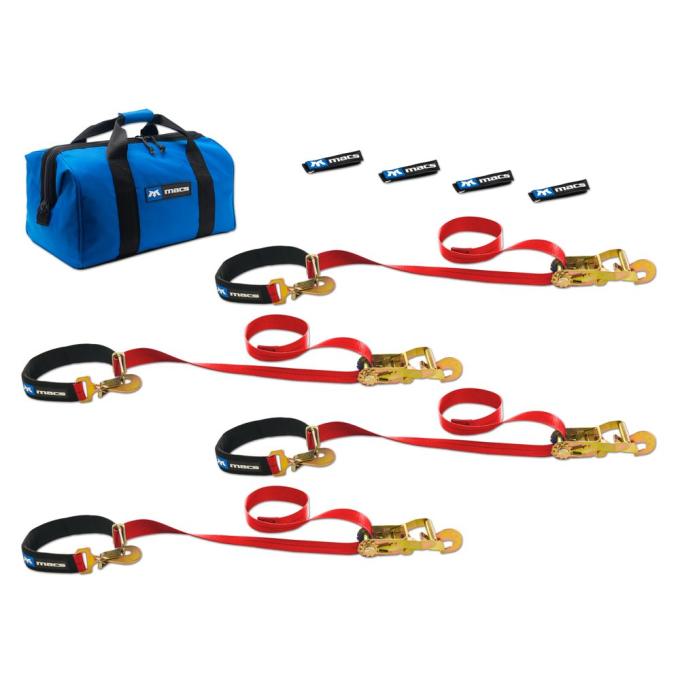 Race Ramps 2 x 8 Super Pack Tie-Down Strap Kit with Integrated Axle Straps, Direct Hook Ends - Red 513118