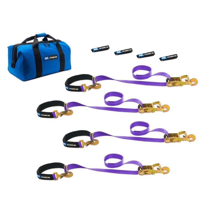 Race Ramps 2 x 8 Super Pack Tie-Down Strap Kit with Integrated Axle Straps, Direct Hook Ends - Purple 516118