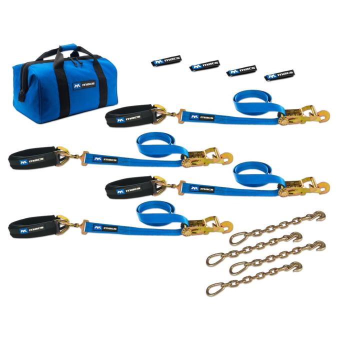 Race Ramps 2 x 6 Pro Pack Premium Tie-Down Strap Kit with 24 Axle Strap, Direct Hook Ends & Chain Extensions - Blue 512617