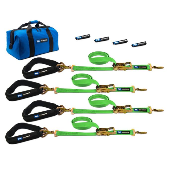 Race Ramps 2 x 8 Pro Pack Premium Tie-Down Strap Kit with 40 Axle Strap, Sewn Fixed Ends - Lime Green 515648