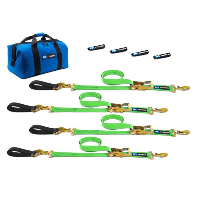 Race Ramps 2 x 6 Ultra Pack Tie-Down Straps with Detachable Axle Straps, Sewn Fixed Ends - Lime Green 515206