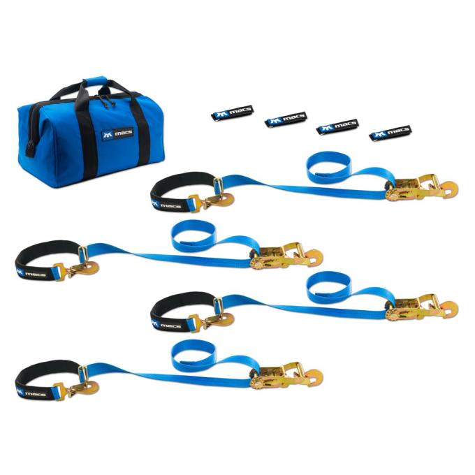 Race Ramps 2 x 6 Super Pack Tie-Down Strap Kit with Integrated Axle Straps, Direct Hook Ends - Blue 512116