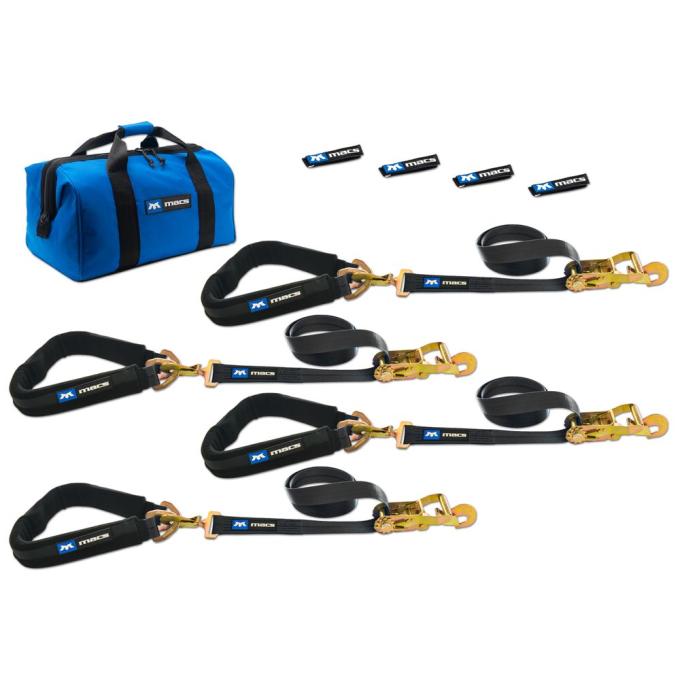 Race Ramps 2 x 8 Pro Pack Premium Tie-Down Strap Kit with 40 Axle Strap, Direct Hook Ends - Black 511658