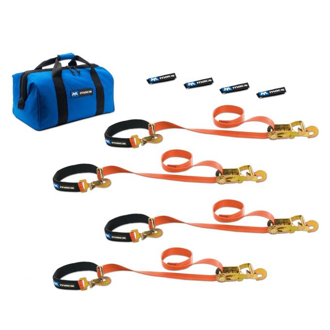 Race Ramps 2 x 8 Super Pack Tie-Down Strap Kit with Integrated Axle Straps, Direct Hook Ends - Orange 518118