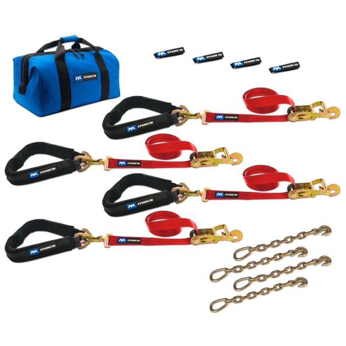 Race Ramps 2 x 6 Pro Pack Premium Tie-Down Strap Kit with 40 Axle Strap, Direct Hook Ends & Chain Extensions - Red 513657