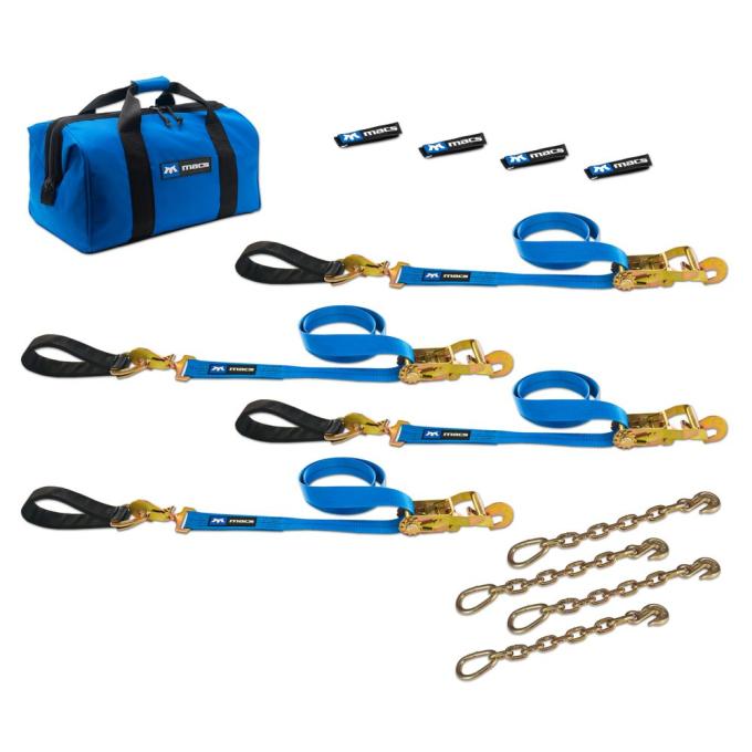 Race Ramps 2 x 6 Ultra Pack Tie-Down Straps with Detachable Axle Straps, Direct Hook Ends & Chain Extensions - Blue 512226