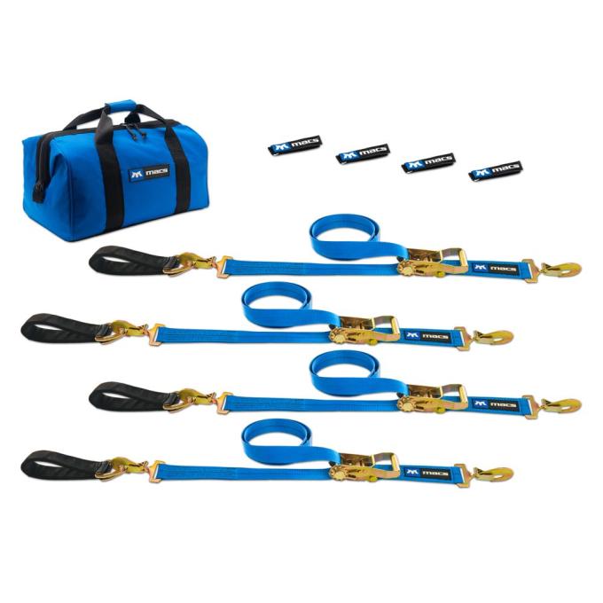 Race Ramps 2 x 8 Ultra Pack Tie-Down Straps with Detachable Axle Straps, Sewn Fixed Ends - Blue 512208
