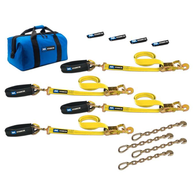 Race Ramps 2 x 6 Pro Pack Premium Tie-Down Strap Kit with 24 Axle Strap, Direct Hook Ends & Chain Extensions - Yellow 514617
