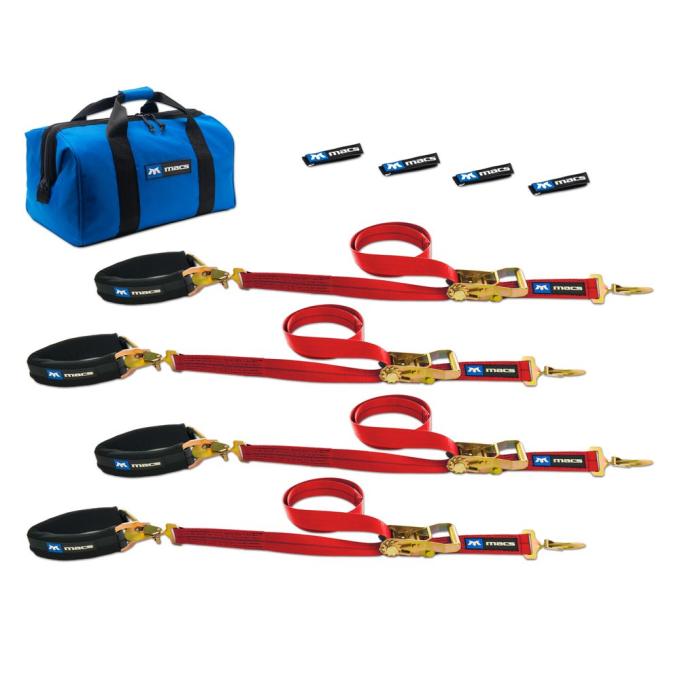 Race Ramps 2 x 8 Pro Pack Premium Tie-Down Strap Kit with 24 Axle Strap, Sewn Fixed Ends - Red 513608
