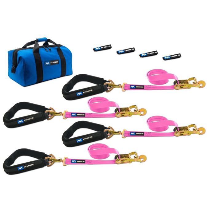 Race Ramps 2 x 6 Pro Pack Premium Tie-Down Strap Kit with 40 Axle Strap, Direct Hook Ends - Pink 519656