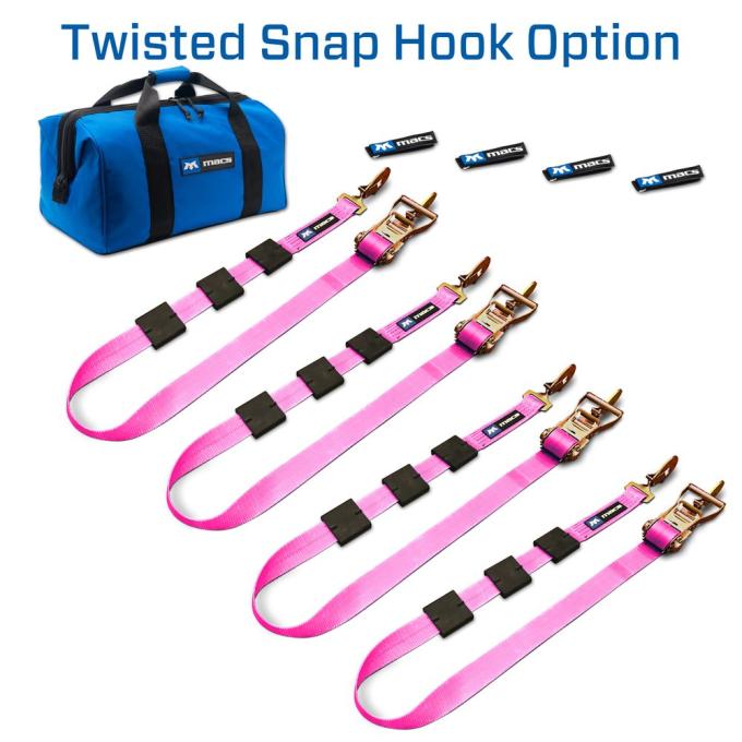 Race Ramps 2 x 10 Tire Block Strap Pack with Twisted Snap Hook Ends - Pink 519000