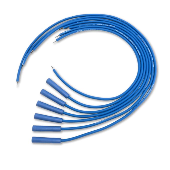 Taylor Cable Universal 8mm High Energy Spark Plug Wire Set, 6 Cylinders, 180&deg; Spark Plug Boot Angle, Blue 60645