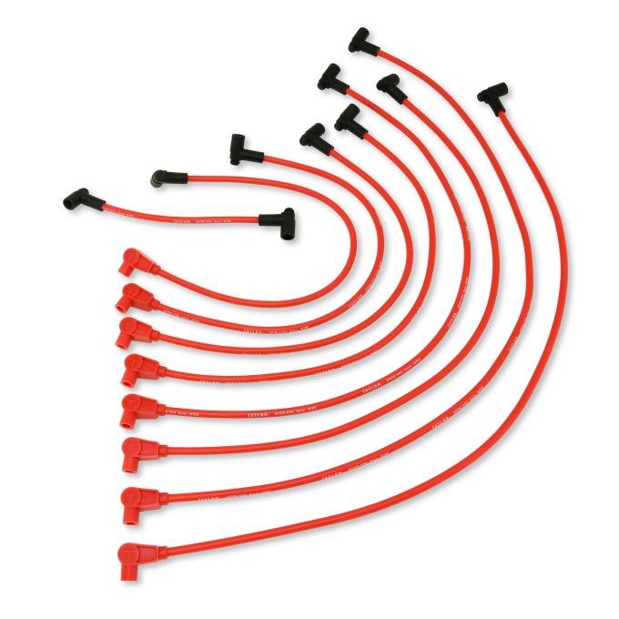 Taylor Cable 1977-86 Chevy Small Block HEI 8mm Spiro-Pro Spark Plug Wire Set, Red, 90&deg;/135&deg; Spark Plug Boot Angle 74207