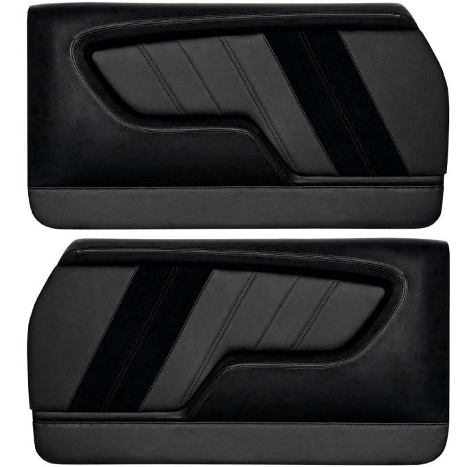 TMI Front Molded Door Panels, Sport-R Pattern  1970-1972 Chevrolet Chevelle Convertible, Black Madrid Vinyl, Black Unisuede W/Black Stitch 11-82104-2295-99-BKS