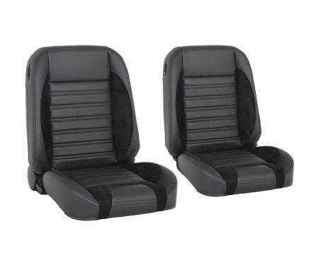 TMI Pro-Classic Bucket Seats, Sport-R Pattern  Charcoal Black Verona Vinyl, Black Unisuede W/Black Stitch 47-9702-6525-99-BKS