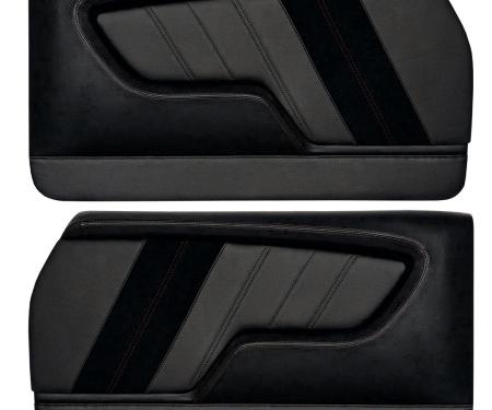 TMI Front Molded Door Panels, Sport-R Pattern  1970-1972 Chevrolet Chevelle Convertible, Black Madrid Vinyl, Black Unisuede W/Black Stitch 11-82104-2295-99-BKS