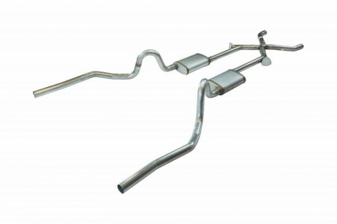 Pypes Crossmember Back w/Xchange Exhaust System 70-71 GTO/68-72 442 Split Rear Dual Exit 2.5 in Intermediate And Tail Pipe w/Valance Cutouts Hardware Incl Muffler And Tip Not Incl Exhaust SGA16