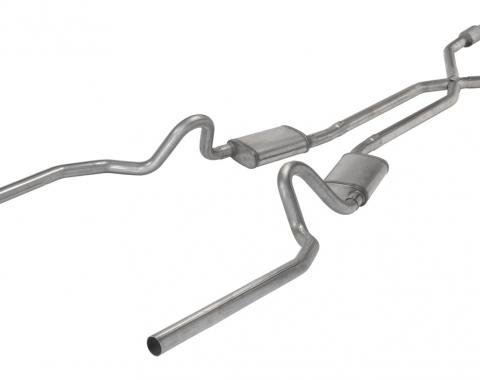 Pypes Crossmember Back w/X-Pipe Exhaust System 78-88 El Camino SS Split Rear Dual Exit 2.5 in Intermediate And Stainless Steel Tail Pipe Muffler And Tip Not Incl Natural Finish 409 Stainless Steel Catalytic Converter Incl Exhaust SGG922E