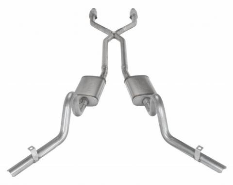 Pypes Crossmember Back w/X-Pipe Exhaust System 78-88 EL Camino Exc SS Split Rear Dual Exit 2.5 in Intermediate And Tail Pipe Muffler And Tip Not Incl Natural Finish 409 Stainless Steel Catalytic Converter Incl Exhaust SGG920E